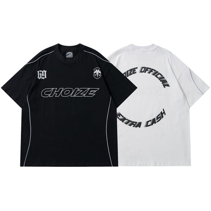 Y2K Oversized Reflective Strip T-Shirt for Men