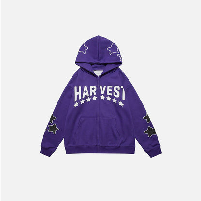 Harajuku Y2K Star Letters Hooded Zip-Up Sweatshirt
