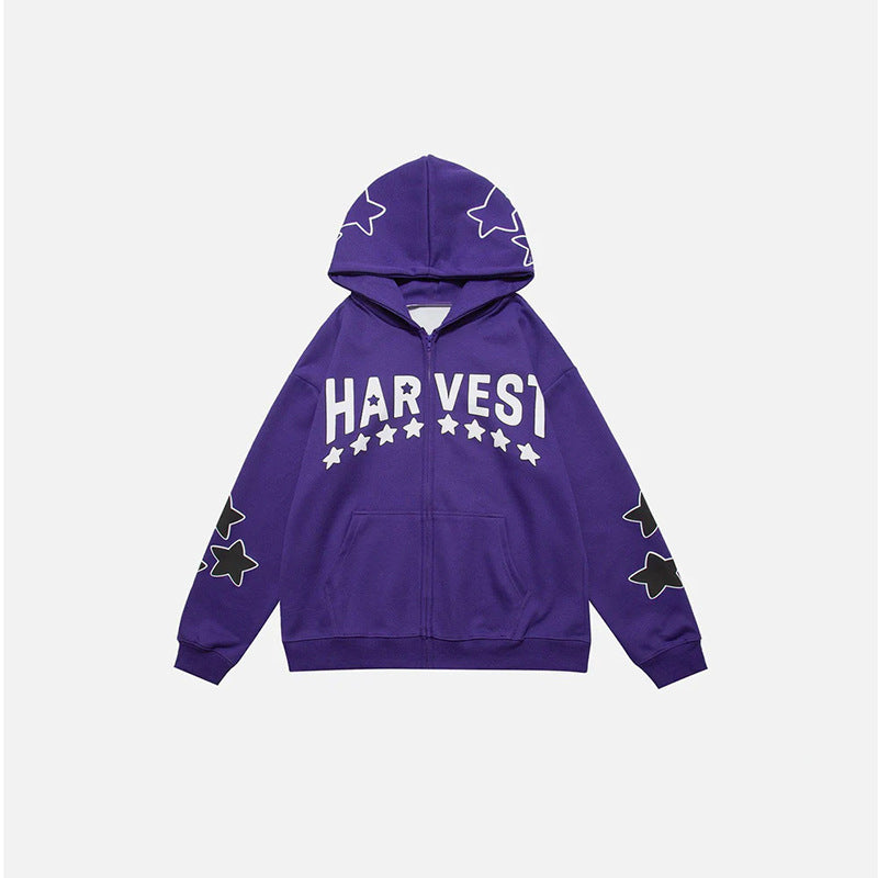 Harajuku Y2K Star Letters Hooded Zip-Up Sweatshirt