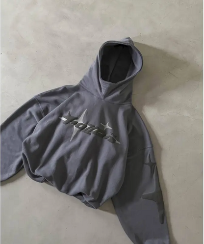 Loose-Fit Y2K Star Letter Printed Turtleneck Hoodie