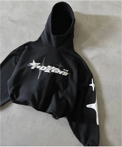 Loose-Fit Y2K Star Letter Printed Turtleneck Hoodie