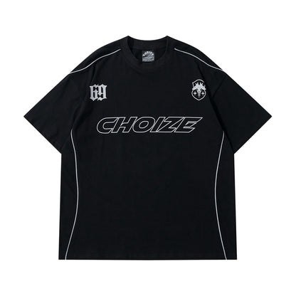 Y2K Oversized Reflective Strip T-Shirt for Men